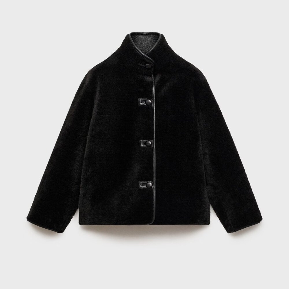 Mango NWT Short fur effect coat Black XS